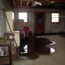 A flooded basement showing groundwater intrusion in Yonkers