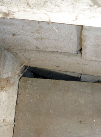 inward rotation of a foundation wall damaged by street creep in a garage in Somers