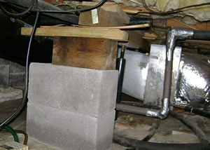 a poorly designed crawl space support system installed in a Shelton home