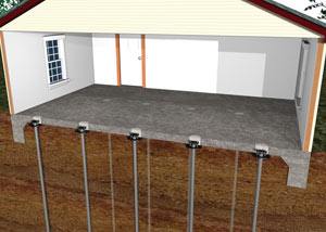 An illustration of slab piers supporting a concrete slab floor.