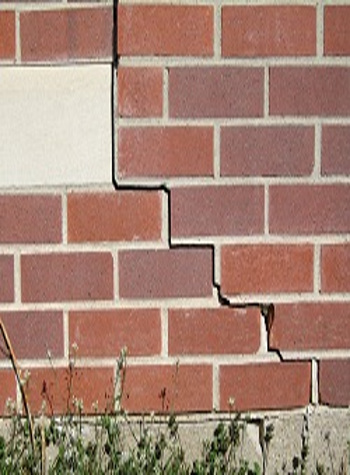 photo of a rotating foundation wall with cracks in Avon