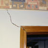 A large settlement crack on interior drywall in a Shelton home.