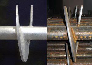 a proper and improper helical blade system in two different foundation piers in Hamden.