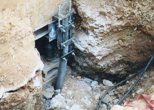 a bent, failed foundation push pier installed in West Hartford.