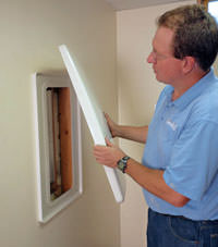 wall anchor covers installed in a foundation repair for a Meriden home.