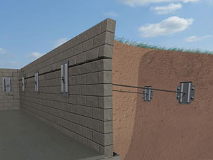 A graphic illustration of a foundation wall system installed in Watertown