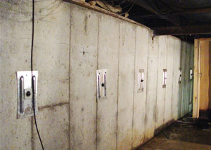 A foundation wall in Brookfield repaired with foundation wall anchors.