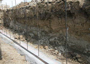 Soil layers exposed while excavating to construct a new foundation in New Canaan