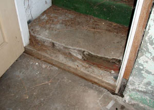 A flooded basement in Guilford where water entered through the hatchway door